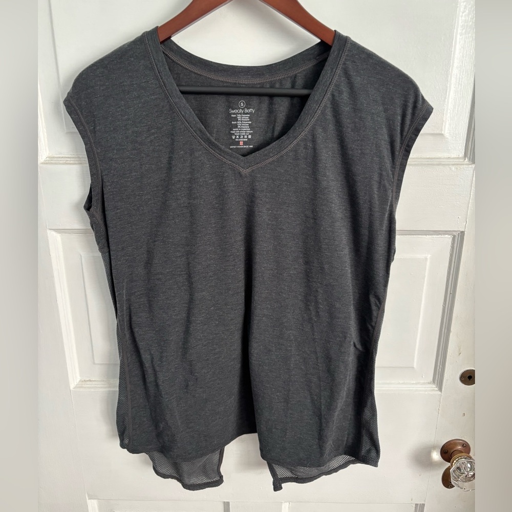 Sweaty Betty Charcoal Women's Cap Sleeve Blouse With Split Fabric Back